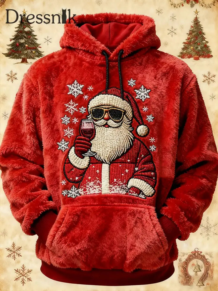 Weihnachtsmann-Kunst-Flanell-Hoodie für Herren Rot / S