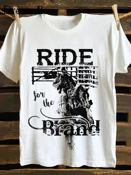 Western Cowboy bedrucktes T Shirt für Männer Weiß / S