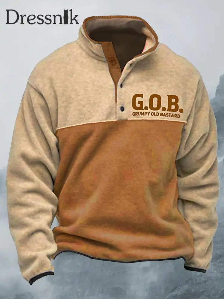 Western Grumpy Old Bastard Bedruckte Kontrast Farbe Stand Revers Kragen Button Flush Sweatshirt B /