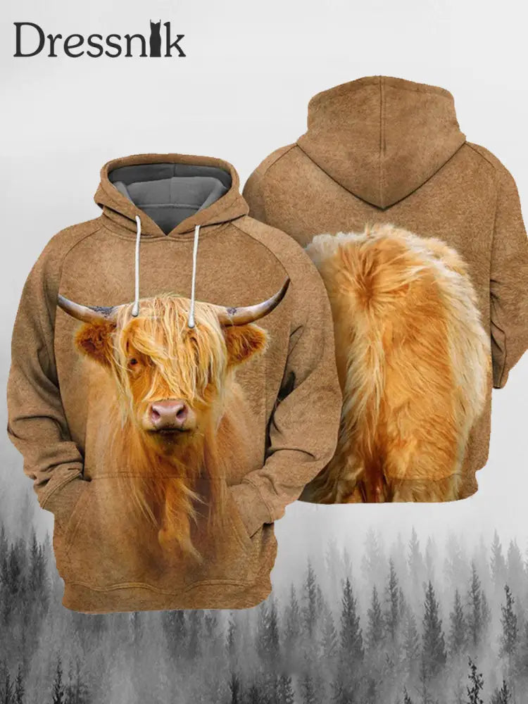 Western Lustige Tiere Duplex Druck Lässig Lose Kordel Zug Hoodie B / S