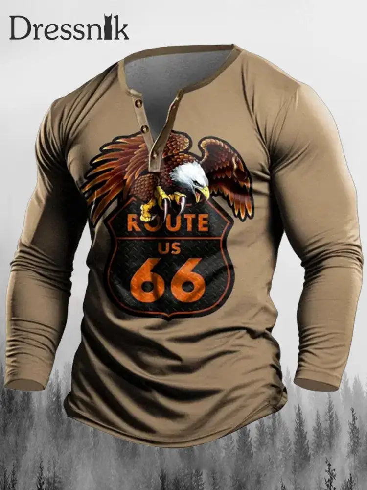 Western Route 66 Adler Bedruckter V-Ausschnitt Knopf Freizeit Sport Langarm Sweat Shir A / S