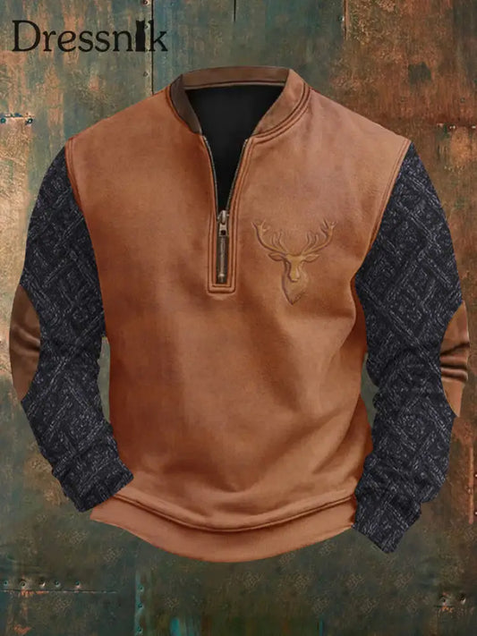 Westliche Jagd Enthusiast gestricktes 3D Jacquard Reiß verschluss Sweatshirt für Männer als bild / S