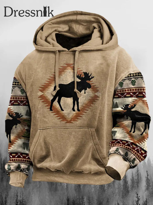 Westlicher Elch-Kunst Bedruckter Freizeit-Rundhals-Langarm-Hoodie A / S