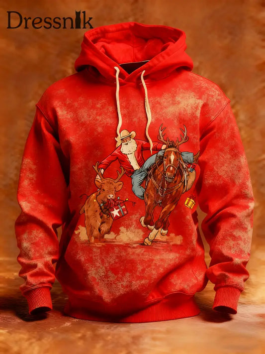 Westlicher Weihnachts-Hoodie für Herren Rot / S