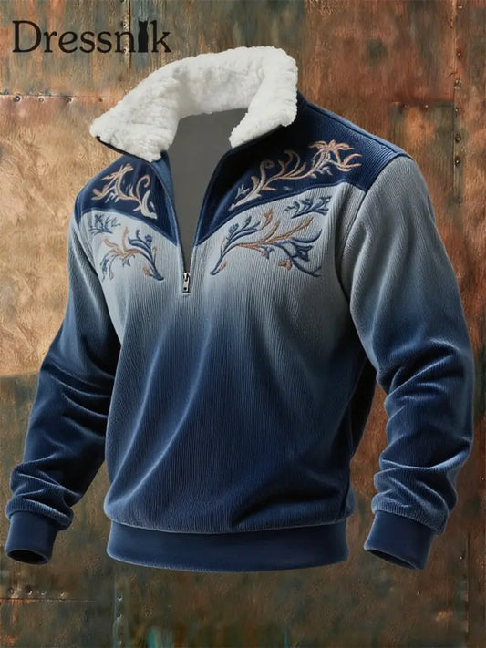 Westliches Herren-Sweatshirt mit Plüsch kragen blau / S