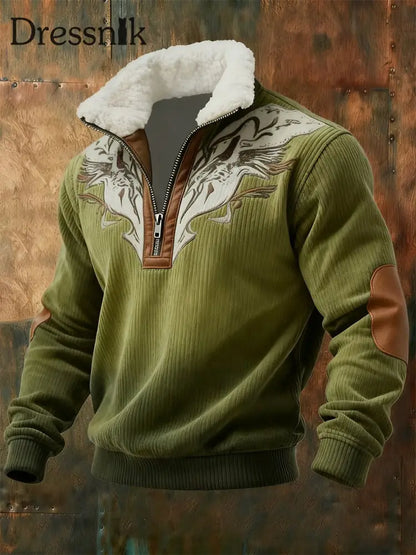 Westliches Herren-Sweatshirt mit Plüsch kragen Grün / S