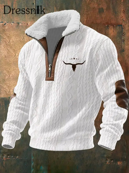 Westliches Herren-Sweatshirt mit Plüsch kragen Weiß / S