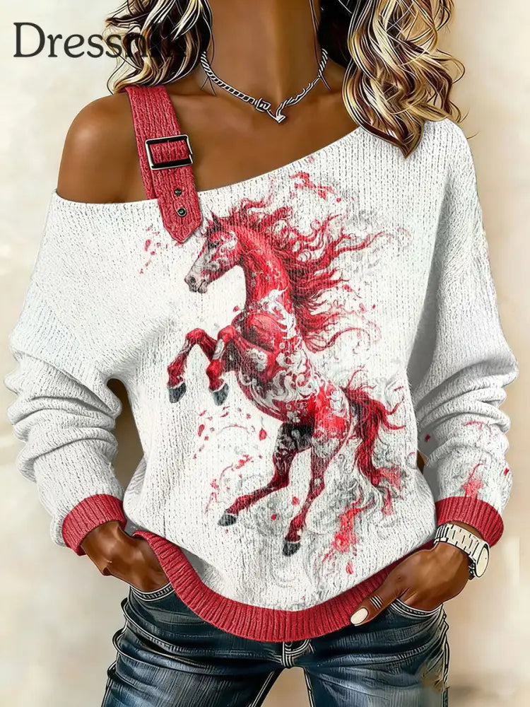 Westliches rotes Pferd Sweatshirt für Frauen als bild / S