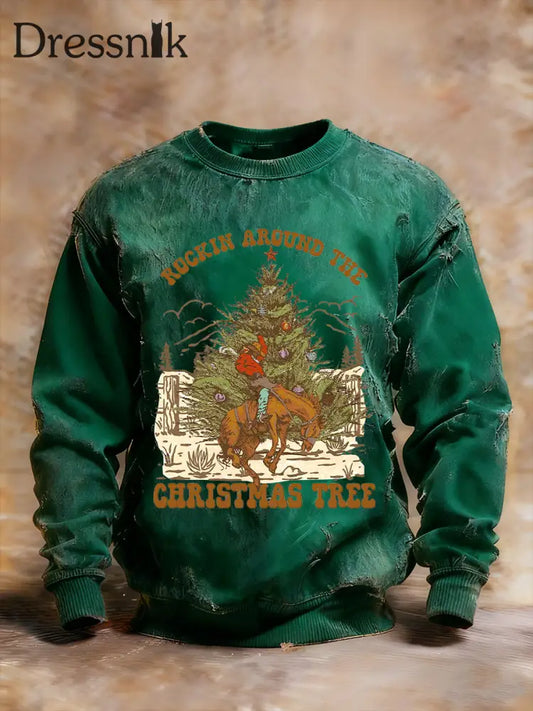 Westliches Weihnachts-Sweatshirt für Herren Dunkelgrün / S