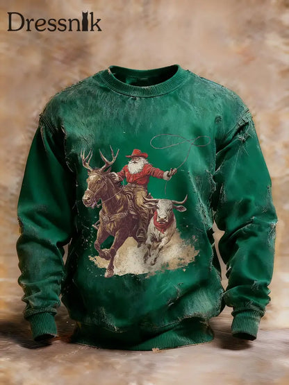 Westliches Weihnachts-Sweatshirt für Herren Dunkelgrün / S