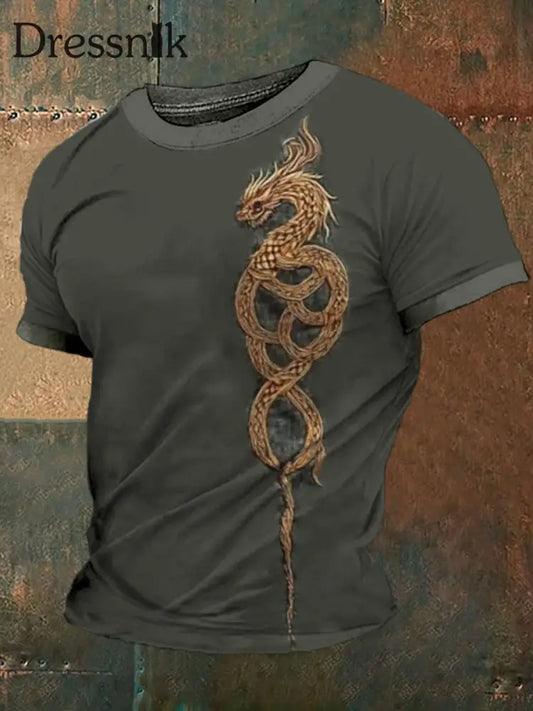 Wikinger Mythos Drachen Totem Keltischer Knoten bedrucktes Rundhals-Sportliches Kurzarm-T-Shirt A / S