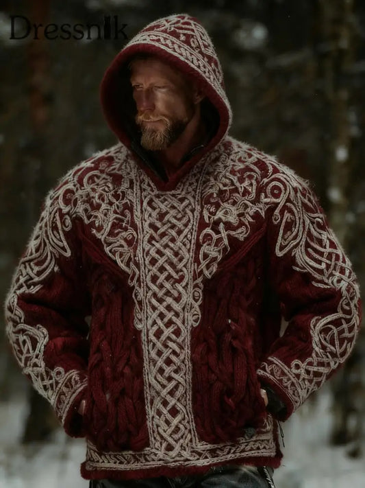 Wikinger pullover im Weihnachts stil für Männer Weinrot / S