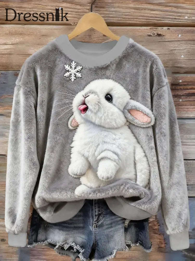 Winter Schnee kaninchen Flanell Hoodie für Damen Grau / S