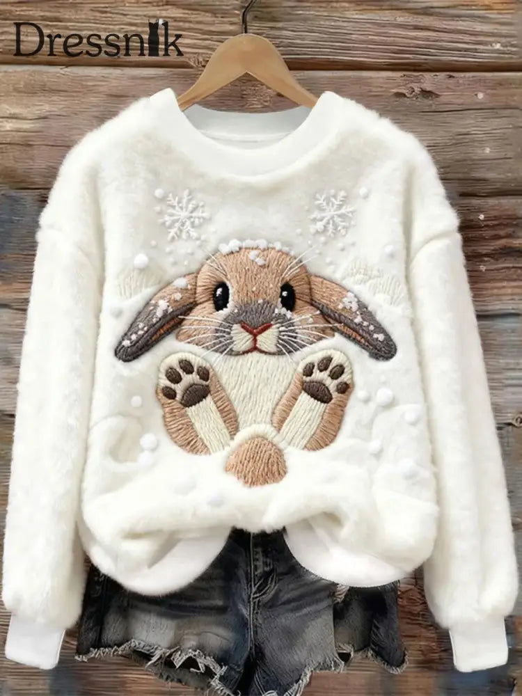 Winter Schnee kaninchen Flanell Hoodie für Damen Weiß / S