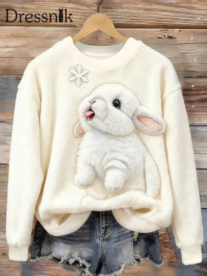 Winter Schnee kaninchen Flanell Hoodie für Damen Weiß / S