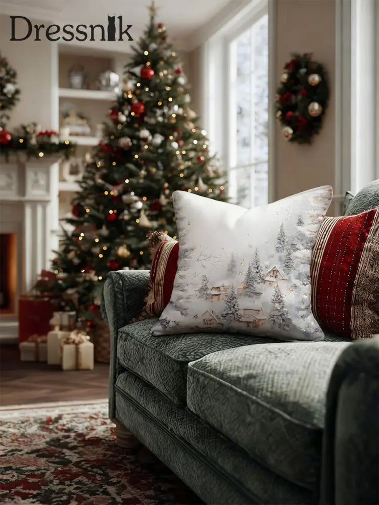 Winter verschneite Dorf Weihnachts kissen mehrfarbig
