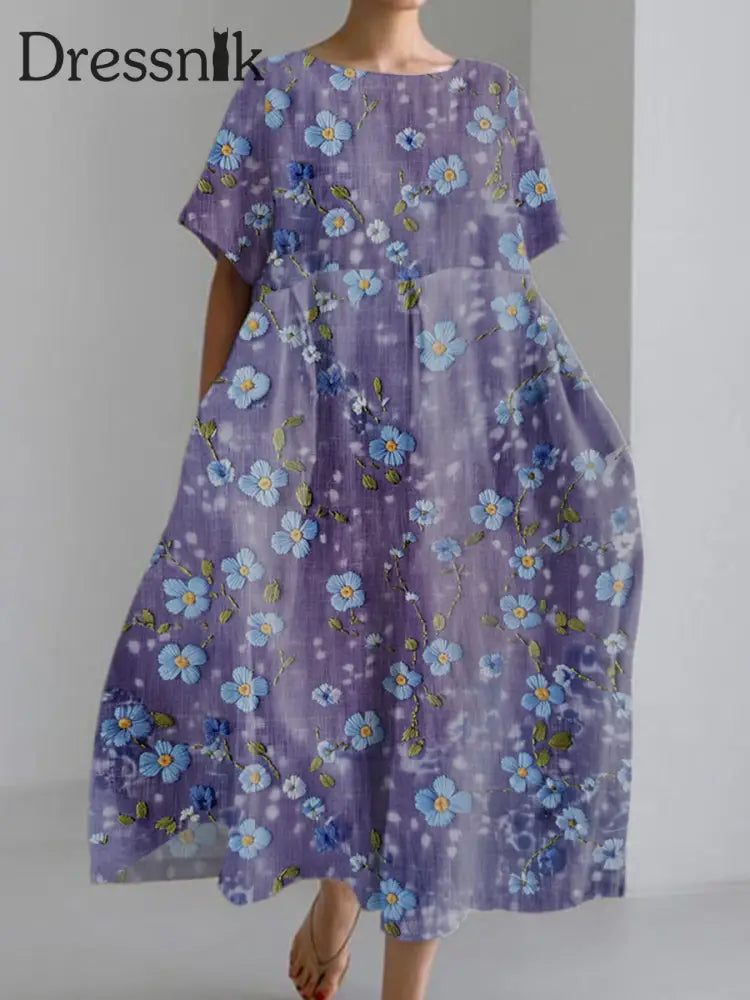 Women’s Purple Forget-Me-Not Print Alzheimer-Bewusstseins kleid