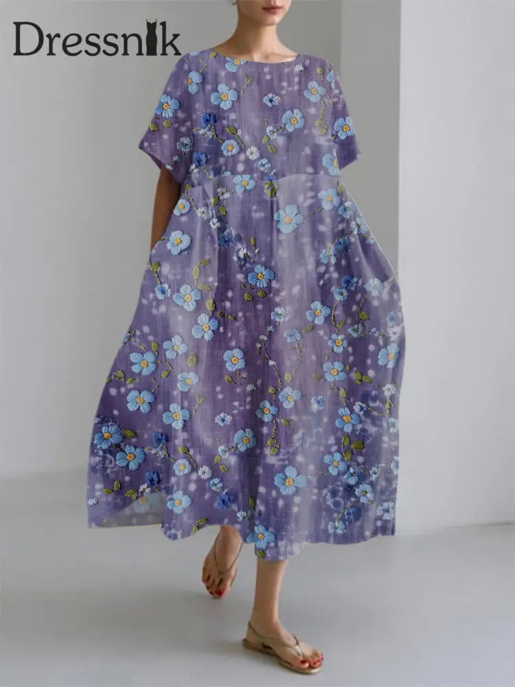 Women’s Purple Forget-Me-Not Print Alzheimer-Bewusstseins kleid