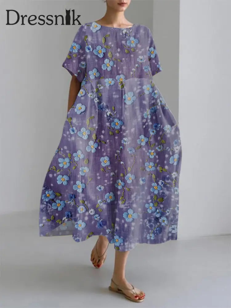 Women’s Purple Forget-Me-Not Print Alzheimer-Bewusstseins kleid Lila / S