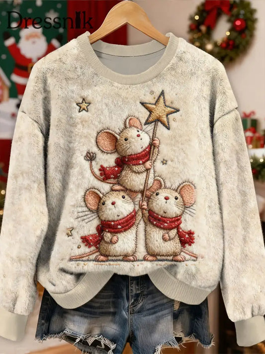 Wunderschöne Weihnachts maus bedrucktes langärmliges Sweatshirt als bild / S