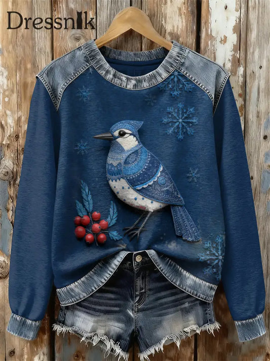 Wunderschöne Weihnachtsvogel-Print-langärmliges Sweatshirt als bild / S