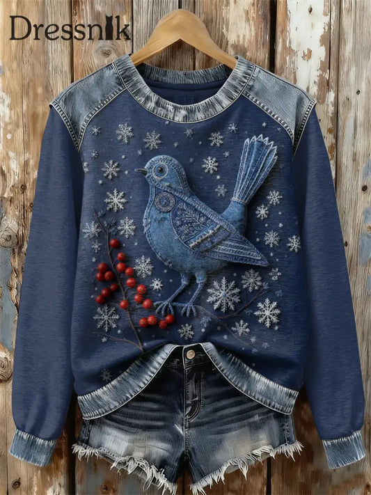Wunderschöne Weihnachtsvogel-Print-langärmliges Sweatshirt als bild / S