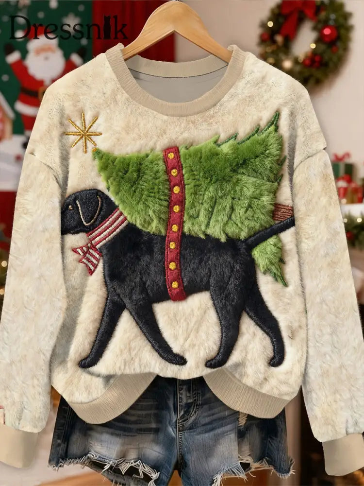 Wunderschönes Weihnachts hund bedrucktes langärmliges Sweatshirt als bild / S