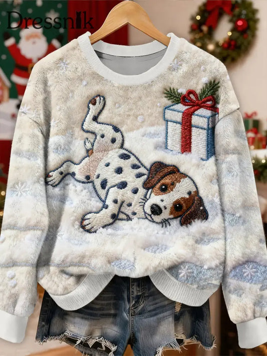 Wunderschönes Weihnachts hunde muster lässig lang ärmel iges Sweatshirt als bild / S