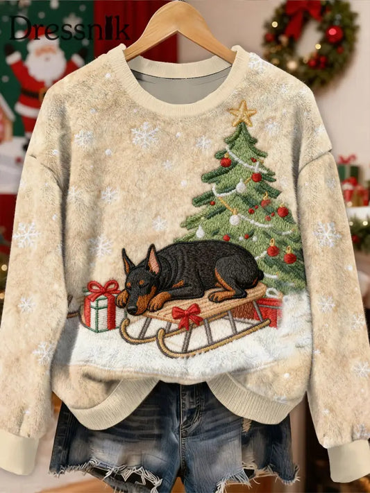 Wunderschönes Weihnachts hunde muster lässig lang ärmel iges Sweatshirt als bild / S