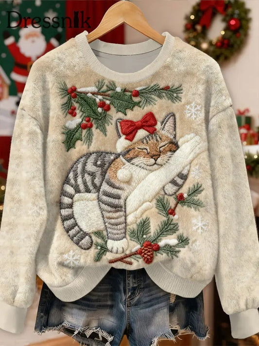 Wunderschönes Weihnachts katzen muster lässig lang ärmel iges Sweatshirt als bild / S
