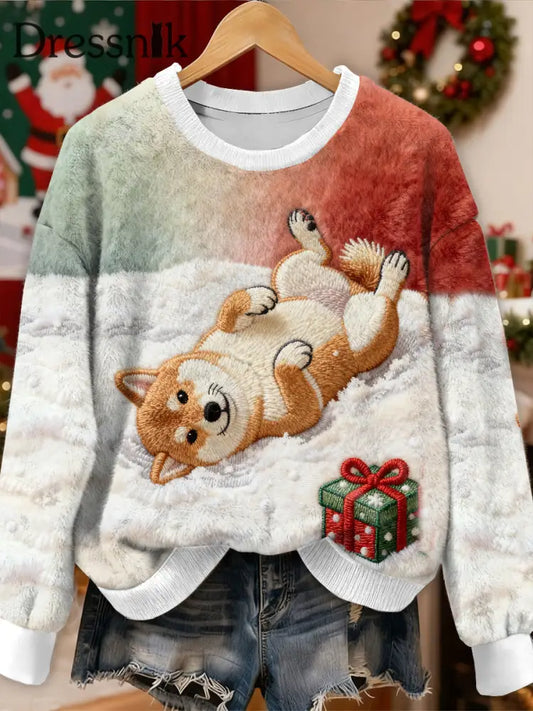 Wunderschönes Weihnachts-Shiba Inu-Muster lässig lang ärmel iges Sweatshirt als bild / S