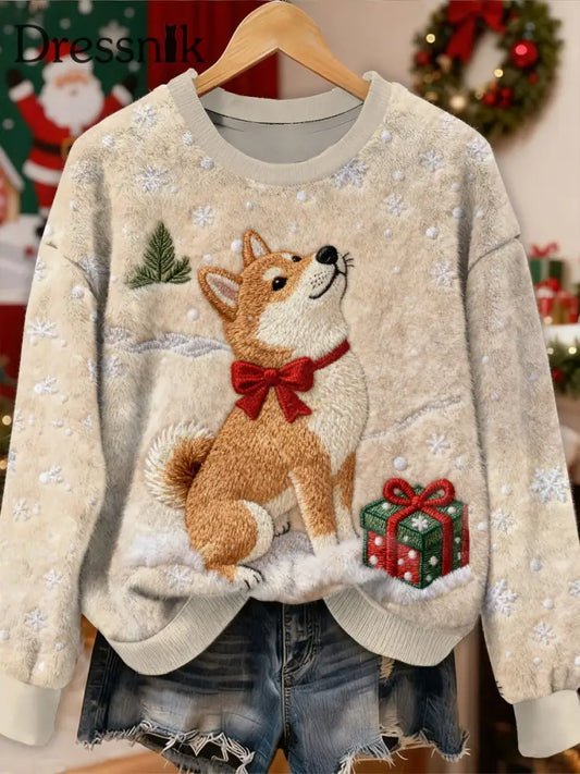 Wunderschönes Weihnachts-Shiba Inu-Muster lässig lang ärmel iges Sweatshirt als bild / S