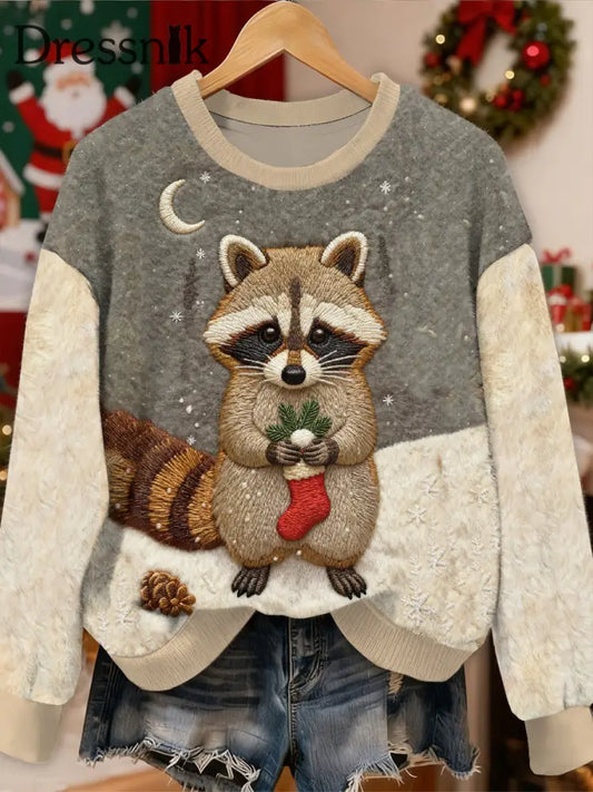 Wunderschönes Weihnachts tier bedrucktes langärmliges Sweatshirt als bild / S