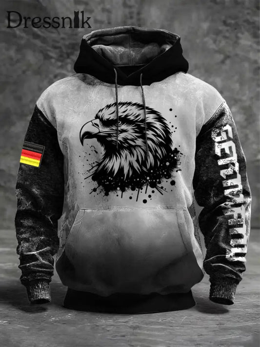 Zweifarbiger Kapuzen pullover für Männer mit Adler-und Deutschland-Flagge S